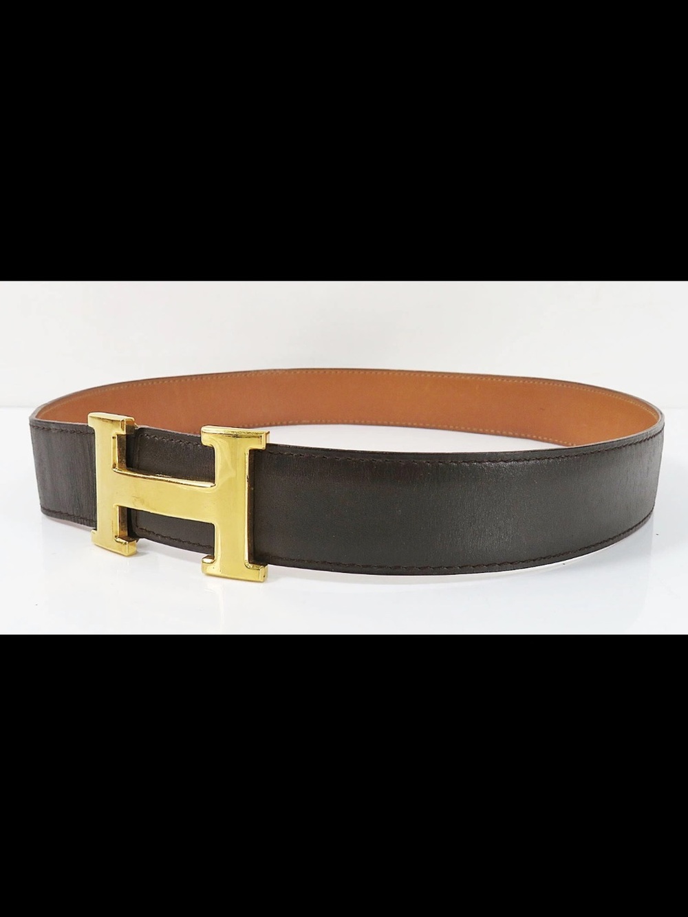 Hermes Brown/ Tan Reversible Belt with Gold H Buckle